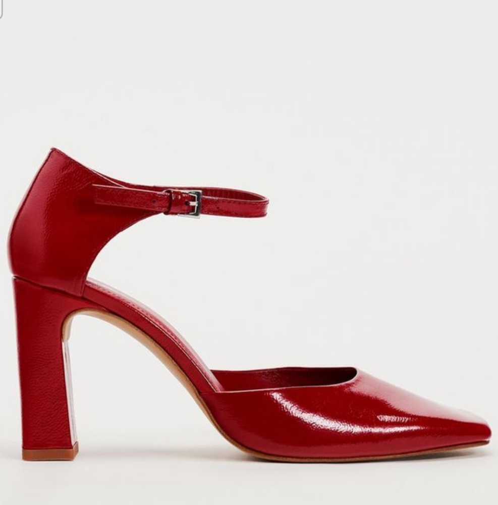 Zara Real Leather Cherry Red Square Toe Mary Janes